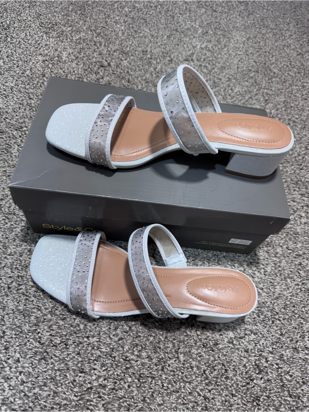 Style & Co Violett Silver Rhinestone Party Dress Sandals Block Heel Women’s 9M